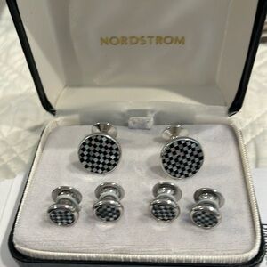 Onyx & Mother-of-Pearl set in silver, Shirt Studs & Cuff Links in Black